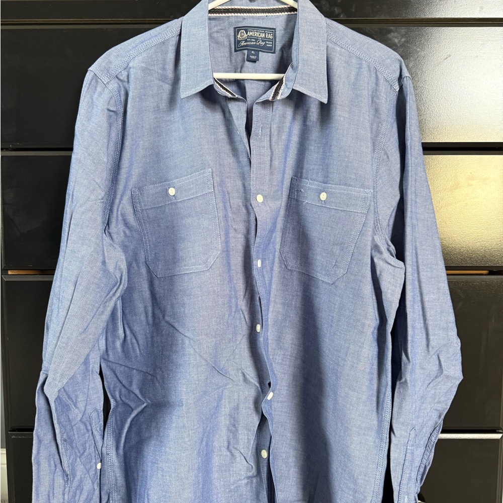 American Rag Men's Long Sleeve Blue Button Up Shirt size XL